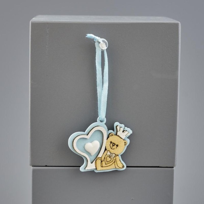 APPENDINO ORSO 4X4 CM. CUORE LEGNO CELESTE